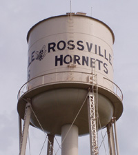 Water tower reading "Rossville Hornets"